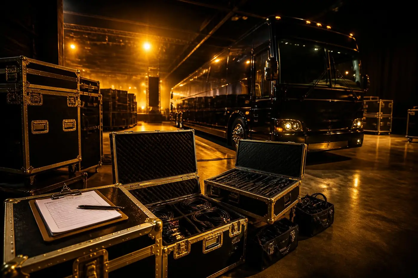 Operación de gira en ruta: road cases, tour bus y planeación militar