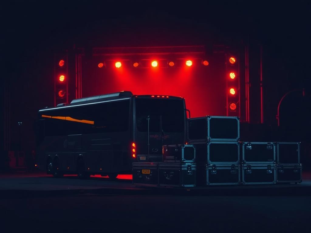 Bus de gira y flight cases backstage
