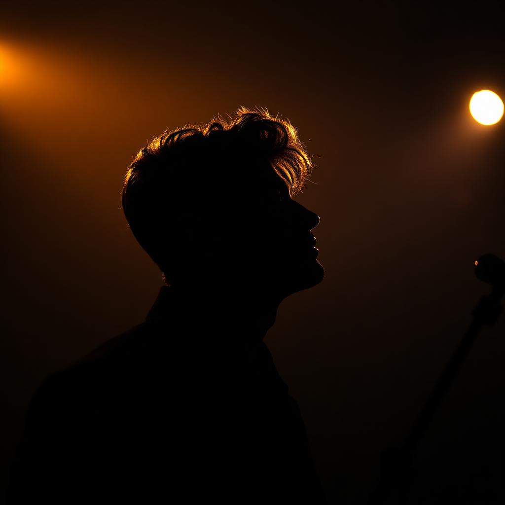 Silueta de artista bajo luz de escenario