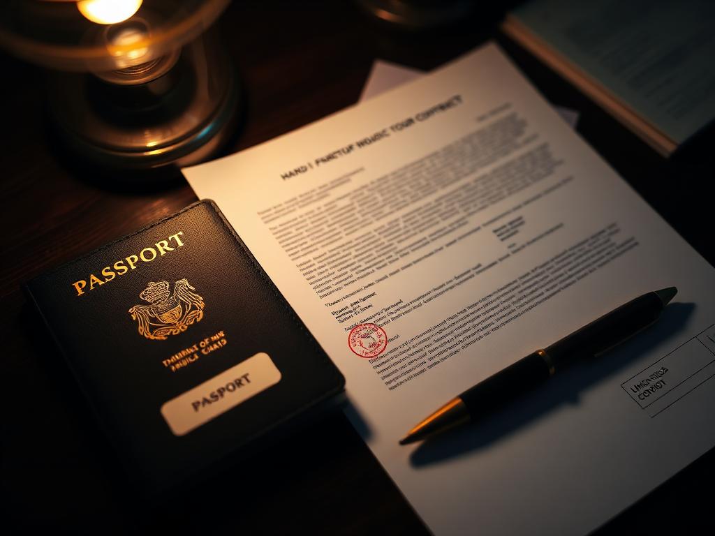 Pasaporte, visa y contrato de gira